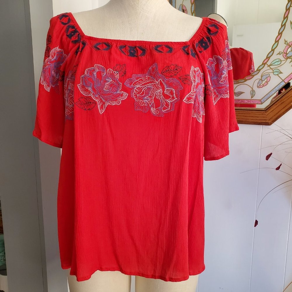 Cloud Chaser Reddish Off the Shoulder Popover Tunic Size L New